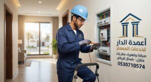 كهربائي منازل شمال الرياض يقيس الجهد الكهربائي ويقوم بتمديد الأسلاك داخل الجدار